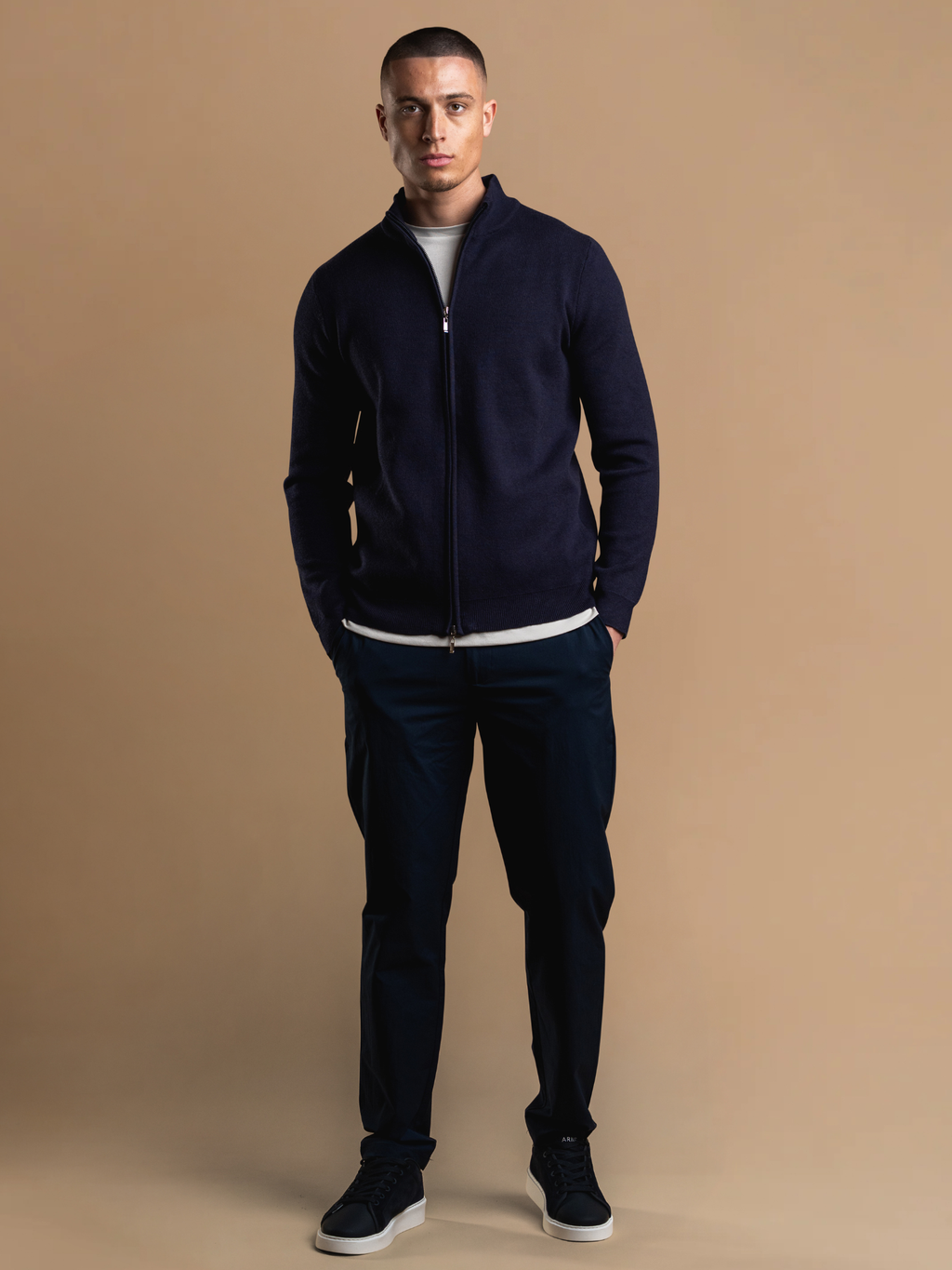 Knit Zip Cardigan - Navy
