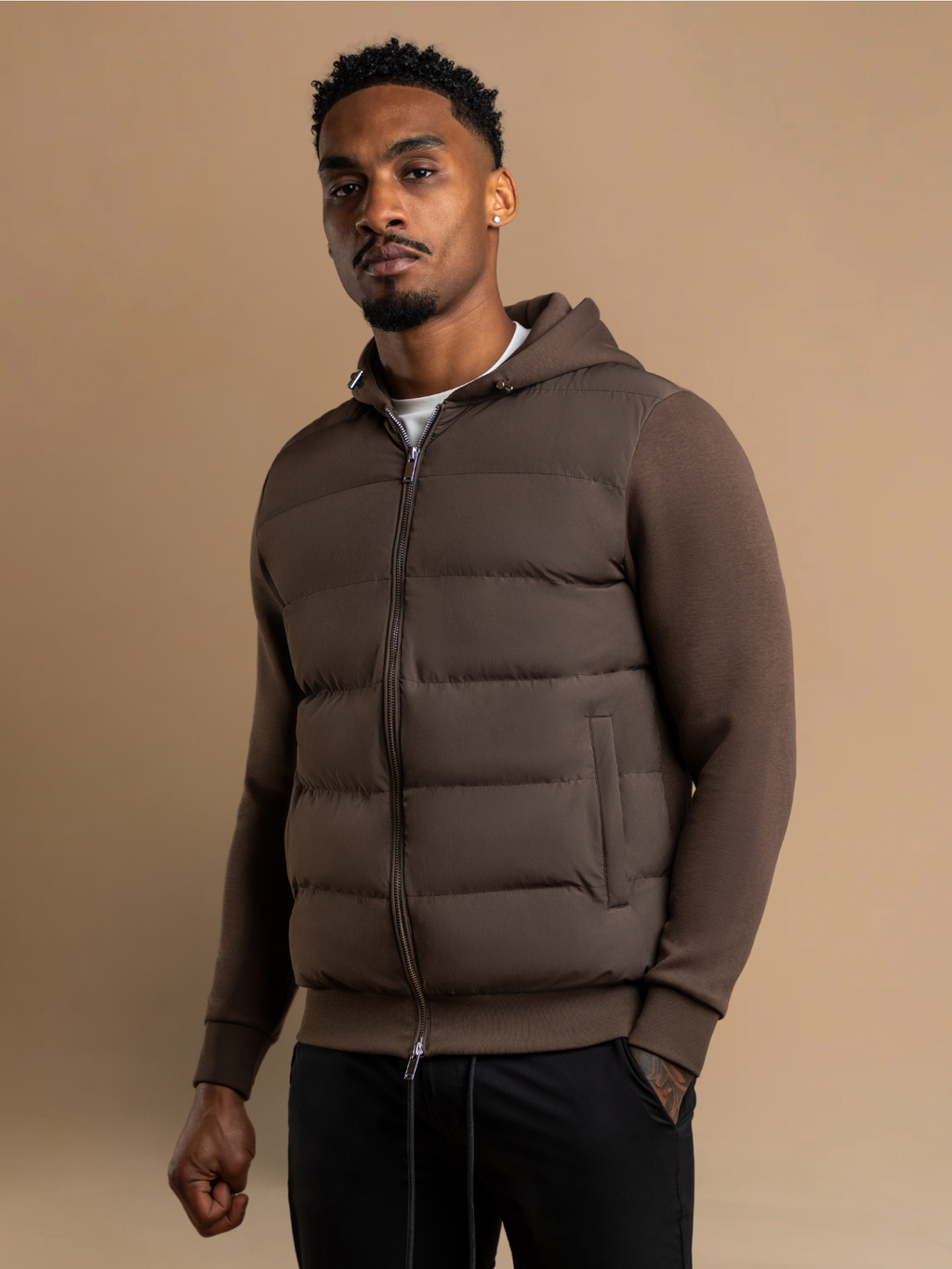 Hybrid Quilted Windbreaker - Brown
